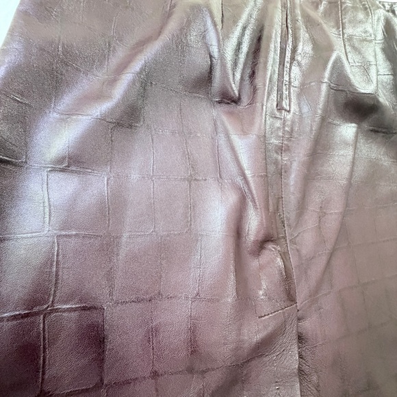 VTG Margaret Godfrey Brown Leather Skirt Croc Embossed Side Slit Lined Size 8 - Picture 12 of 12